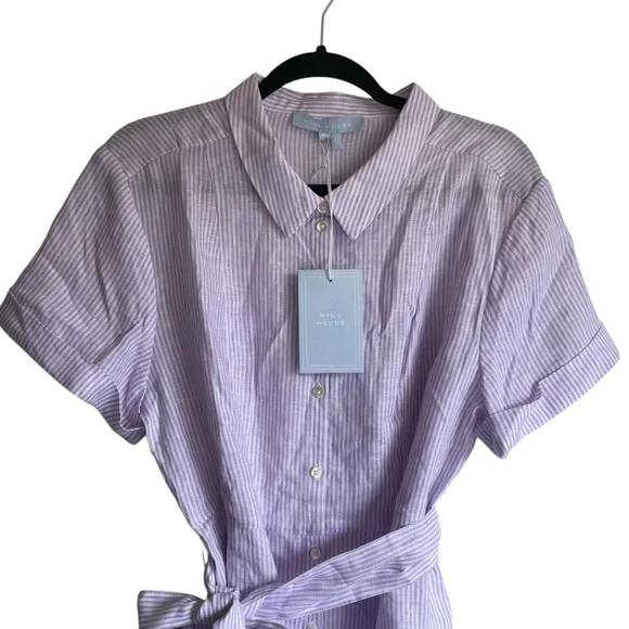 Hill House Laura Dress Linen Lilac Stripe Pockets Belted NWT - Picture 5 of 12